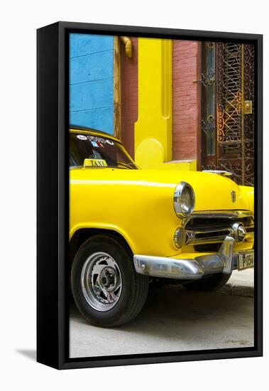 Cuba Fuerte Collection - Close up on Yellow Taxi of Havana IV-Philippe Hugonnard-Framed Stretched Canvas