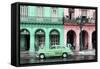 Cuba Fuerte Collection - Colorful Architecture and Green Classic Car-Philippe Hugonnard-Framed Stretched Canvas