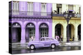 Cuba Fuerte Collection - Colorful Architecture and Mauve Classic Car-Philippe Hugonnard-Stretched Canvas