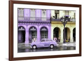 Cuba Fuerte Collection - Colorful Architecture and Mauve Classic Car-Philippe Hugonnard-Framed Photographic Print