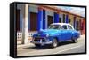Cuba Fuerte Collection - Cuban Blue Car-Philippe Hugonnard-Framed Stretched Canvas