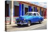 Cuba Fuerte Collection - Cuban Blue Car-Philippe Hugonnard-Stretched Canvas