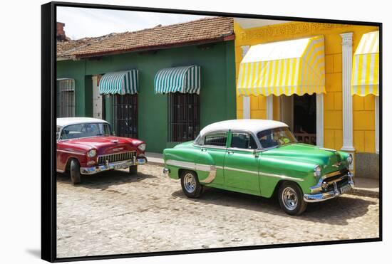 Cuba Fuerte Collection - Cuban Green and Red Taxis-Philippe Hugonnard-Framed Stretched Canvas