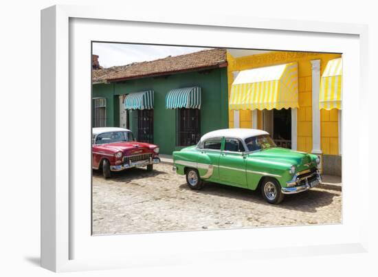 Cuba Fuerte Collection - Cuban Green and Red Taxis-Philippe Hugonnard-Framed Photographic Print