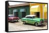 Cuba Fuerte Collection - Cuban Green and Red Taxis-Philippe Hugonnard-Framed Stretched Canvas