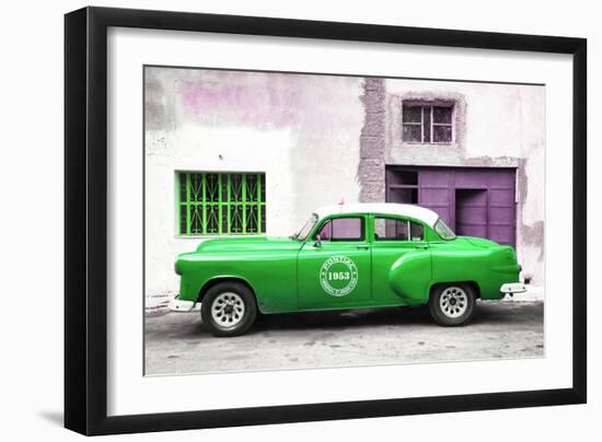 Cuba Fuerte Collection - Green Pontiac 1953 Original Classic Car-Philippe Hugonnard-Framed Premium Photographic Print