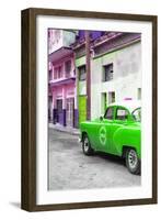 Cuba Fuerte Collection - Green Taxi Car in Havana-Philippe Hugonnard-Framed Photographic Print