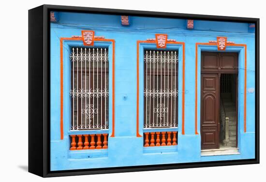 Cuba Fuerte Collection - Havana Blue Façade-Philippe Hugonnard-Framed Stretched Canvas