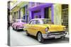 Cuba Fuerte Collection - Old Cars Chevrolet Yellow and Pink-Philippe Hugonnard-Stretched Canvas