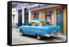 Cuba Fuerte Collection - Old Cuban Blue Car-Philippe Hugonnard-Framed Stretched Canvas