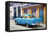 Cuba Fuerte Collection - Old Cuban Blue Car-Philippe Hugonnard-Framed Stretched Canvas