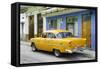 Cuba Fuerte Collection - Old Cuban Yellow Car-Philippe Hugonnard-Framed Stretched Canvas