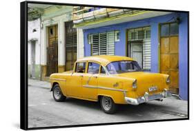 Cuba Fuerte Collection - Old Cuban Yellow Car-Philippe Hugonnard-Framed Stretched Canvas