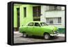 Cuba Fuerte Collection - Old Green Car in the Streets of Havana-Philippe Hugonnard-Framed Stretched Canvas