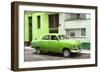Cuba Fuerte Collection - Old Green Car in the Streets of Havana-Philippe Hugonnard-Framed Photographic Print