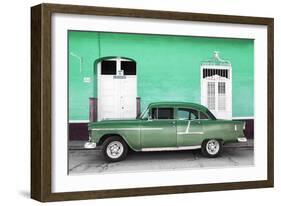 Cuba Fuerte Collection - Old Green Car-Philippe Hugonnard-Framed Photographic Print