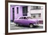 Cuba Fuerte Collection - Old Purple Car in the Streets of Havana-Philippe Hugonnard-Framed Photographic Print