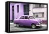 Cuba Fuerte Collection - Old Purple Car in the Streets of Havana-Philippe Hugonnard-Framed Stretched Canvas