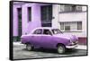 Cuba Fuerte Collection - Old Purple Car in the Streets of Havana-Philippe Hugonnard-Framed Stretched Canvas