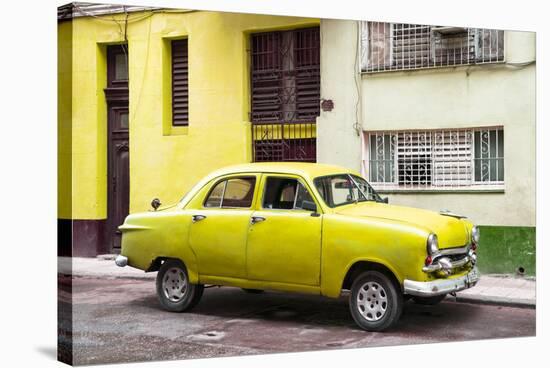 Cuba Fuerte Collection - Old Yellow Car in the Streets of Havana-Philippe Hugonnard-Stretched Canvas