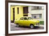 Cuba Fuerte Collection - Old Yellow Car in the Streets of Havana-Philippe Hugonnard-Framed Photographic Print