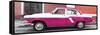 Cuba Fuerte Collection Panoramic - American Classic Car White and Dark Pink-Philippe Hugonnard-Framed Stretched Canvas