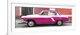 Cuba Fuerte Collection Panoramic - American Classic Car White and Dark Pink-Philippe Hugonnard-Framed Photographic Print