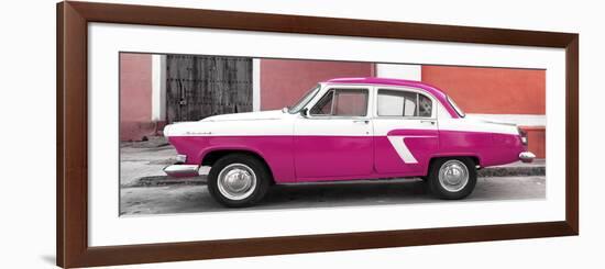 Cuba Fuerte Collection Panoramic - American Classic Car White and Dark Pink-Philippe Hugonnard-Framed Photographic Print