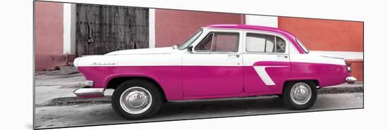 Cuba Fuerte Collection Panoramic - American Classic Car White and Dark Pink-Philippe Hugonnard-Mounted Photographic Print
