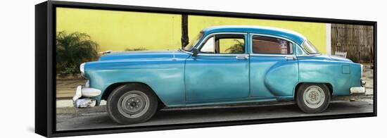 Cuba Fuerte Collection Panoramic - Beautiful Retro Blue Car-Philippe Hugonnard-Framed Stretched Canvas
