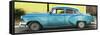 Cuba Fuerte Collection Panoramic - Beautiful Retro Blue Car-Philippe Hugonnard-Framed Stretched Canvas