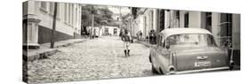 Cuba Fuerte Collection Panoramic BW - Colorful Street Scene in Trinidad-Philippe Hugonnard-Stretched Canvas