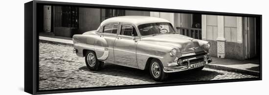 Cuba Fuerte Collection Panoramic BW - Cuban Taxi-Philippe Hugonnard-Framed Stretched Canvas