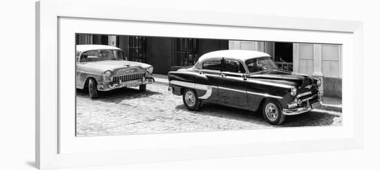 Cuba Fuerte Collection Panoramic BW - Cuban Taxis II-Philippe Hugonnard-Framed Photographic Print