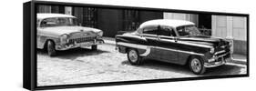 Cuba Fuerte Collection Panoramic BW - Cuban Taxis II-Philippe Hugonnard-Framed Stretched Canvas