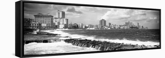 Cuba Fuerte Collection Panoramic BW - Malecon Wall of Havana-Philippe Hugonnard-Framed Stretched Canvas