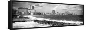 Cuba Fuerte Collection Panoramic BW - Malecon Wall of Havana-Philippe Hugonnard-Framed Stretched Canvas