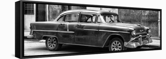 Cuba Fuerte Collection Panoramic BW - Old Chevy II-Philippe Hugonnard-Framed Stretched Canvas