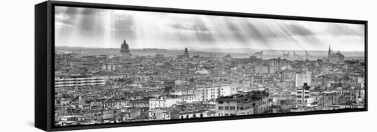 Cuba Fuerte Collection Panoramic BW - Rays of light on Havana II-Philippe Hugonnard-Framed Stretched Canvas