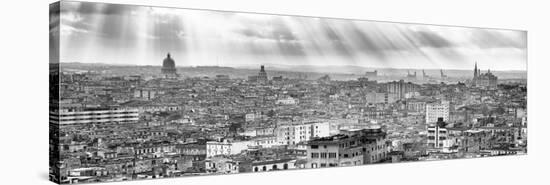 Cuba Fuerte Collection Panoramic BW - Rays of light on Havana II-Philippe Hugonnard-Stretched Canvas