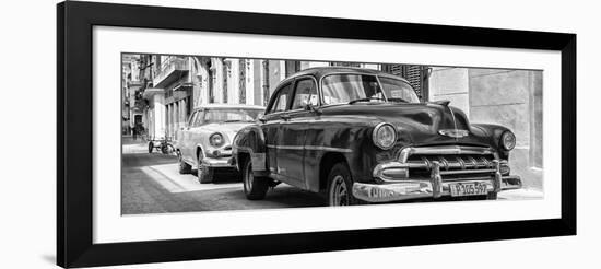 Cuba Fuerte Collection Panoramic BW - Two Chevrolet Cars II-Philippe Hugonnard-Framed Photographic Print