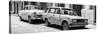 Cuba Fuerte Collection Panoramic BW - Two Old Cars in Havana-Philippe Hugonnard-Stretched Canvas