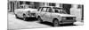 Cuba Fuerte Collection Panoramic BW - Two Old Cars in Havana-Philippe Hugonnard-Mounted Photographic Print