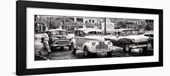 Cuba Fuerte Collection Panoramic BW - Vintage American Car Taxi of Havana-Philippe Hugonnard-Framed Photographic Print