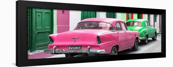 Cuba Fuerte Collection Panoramic - Classic American Cars - Pink & Green-Philippe Hugonnard-Framed Photographic Print