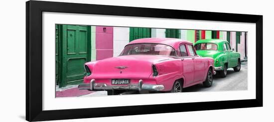 Cuba Fuerte Collection Panoramic - Classic American Cars - Pink & Green-Philippe Hugonnard-Framed Photographic Print