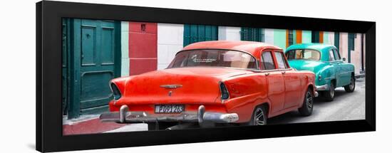 Cuba Fuerte Collection Panoramic - Classic American Cars - Red & Turquoise-Philippe Hugonnard-Framed Photographic Print