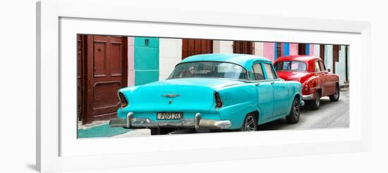 Cuba Fuerte Collection Panoramic - Classic American Cars - Turquoise & Red-Philippe Hugonnard-Framed Photographic Print