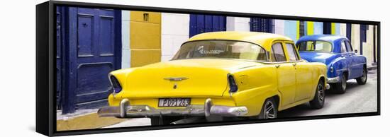 Cuba Fuerte Collection Panoramic - Classic American Cars - Yellow & Blue-Philippe Hugonnard-Framed Stretched Canvas