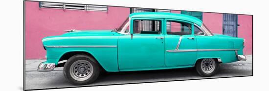 Cuba Fuerte Collection Panoramic - Classic American Turquoise Car in Havana-Philippe Hugonnard-Mounted Premium Photographic Print